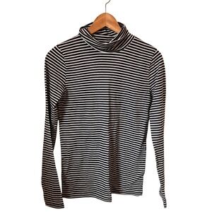 J. Crew Striped Turtleneck Top Womens Small Black White Excellent Long Sleeve